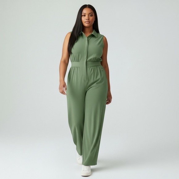 Lane Bryant Pants - LIVI By Lane Bryant Plus Size 18 Green Stretch‎ Woven Zip-Up Sleeveless Jumpsuit